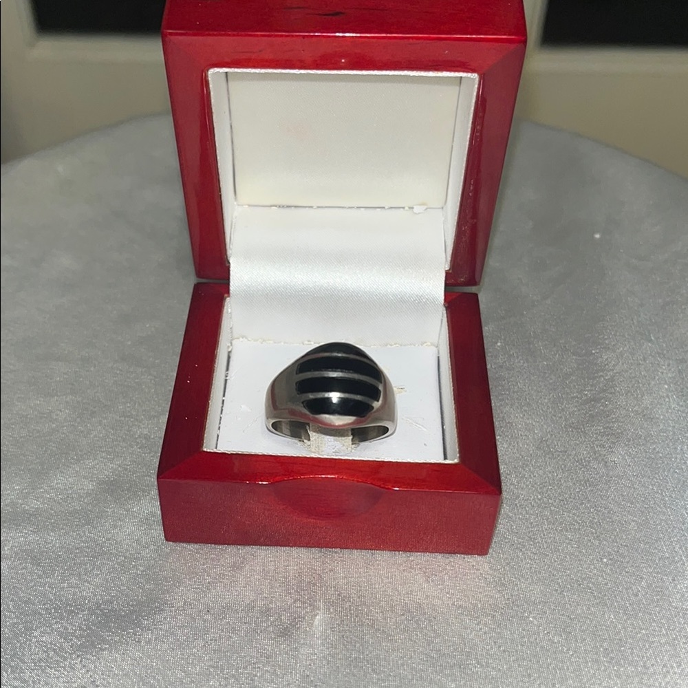 Men's Black and Silver Ring